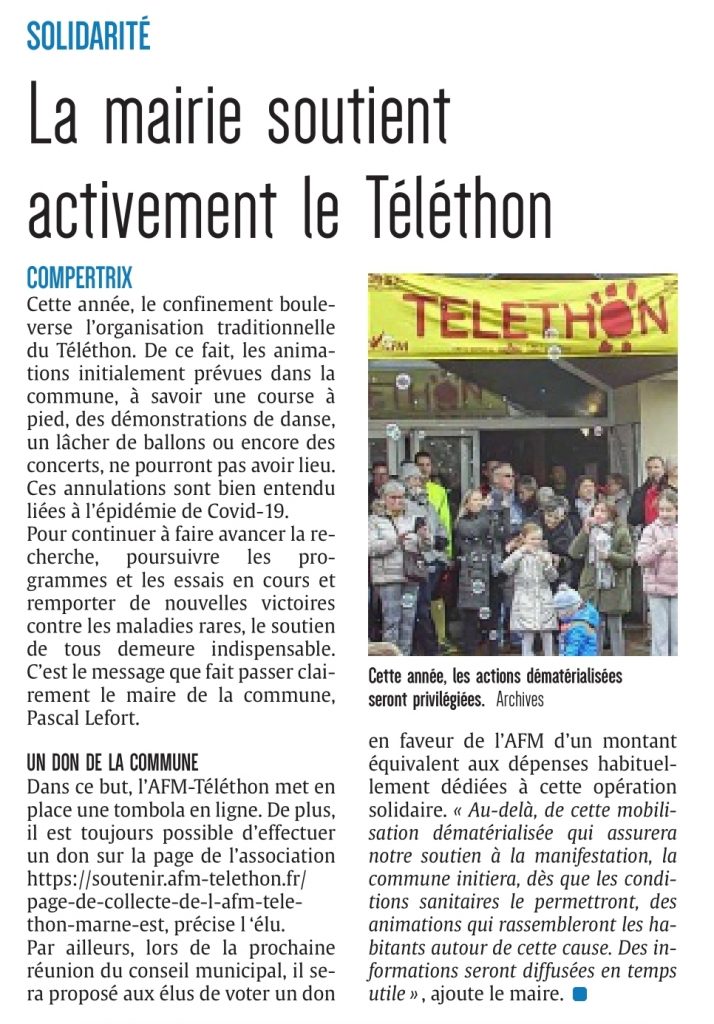 Article journal Compertrix soutient le telethon